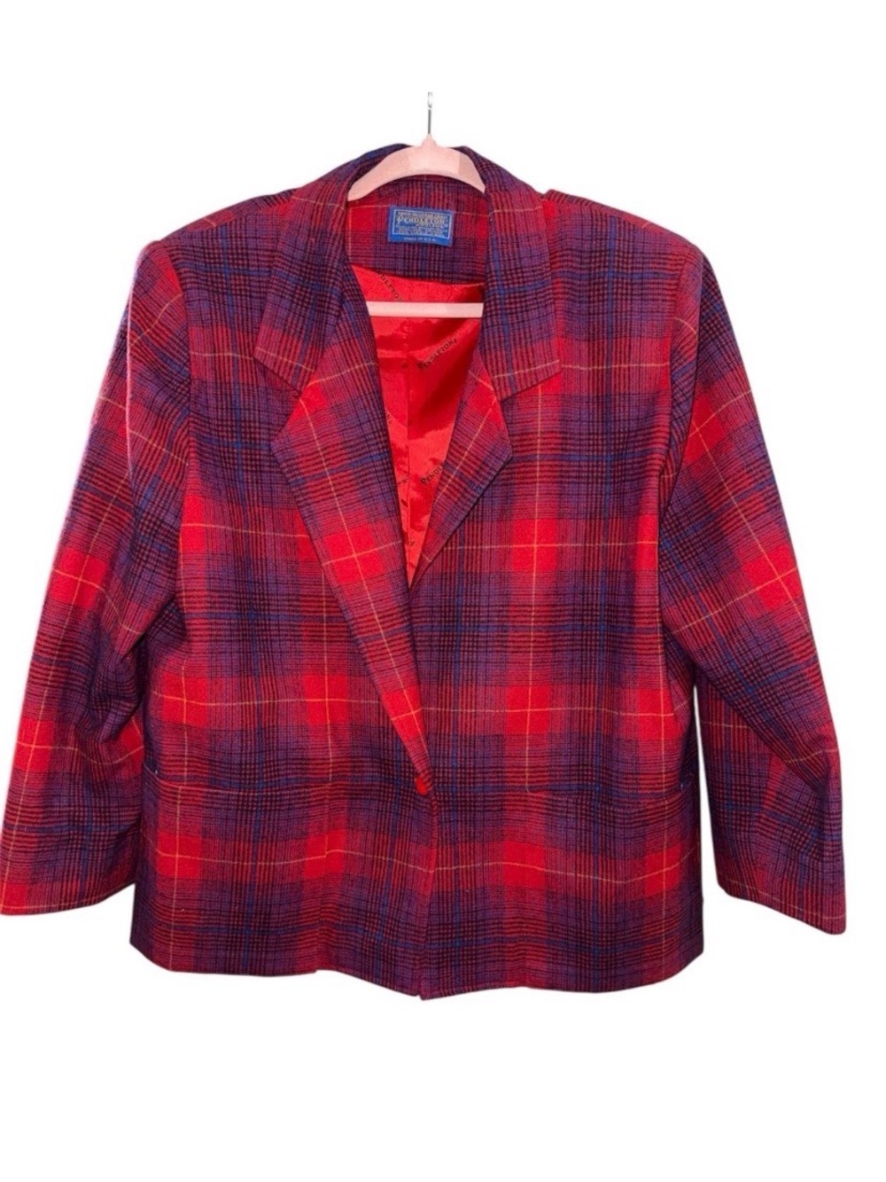 Pendleton 100% Wool Red and Navy Plaid Women's Blazer
